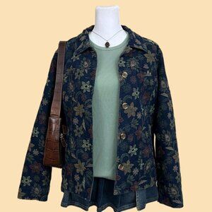 denim floral embroidered girly preppy western granola jacket